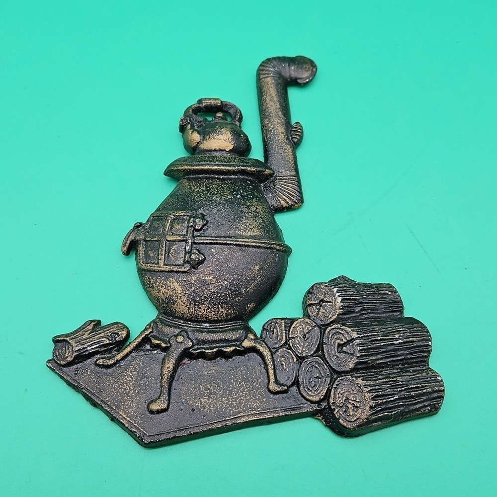 Sexton‎ Potbelly Stove Kettle Wood Metal Wall Plaque USA 804 Cast Aluminum VTG